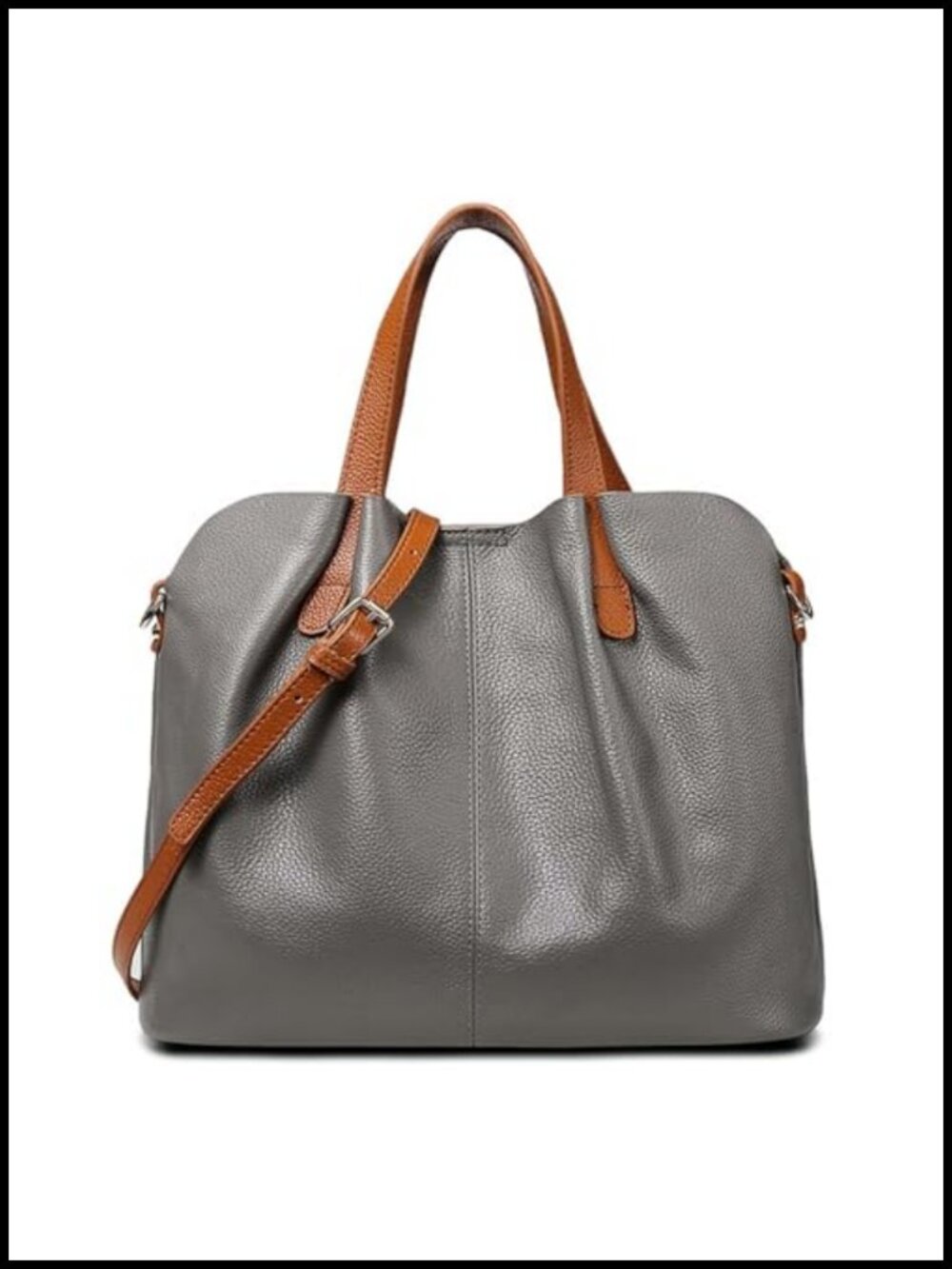 Genuine Leather Satchel Tote Bag Detachable Pouch Crossbody